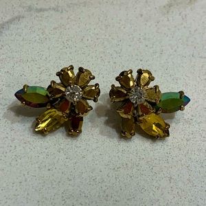 JCrew Gold Rhinestone Flower Earrings